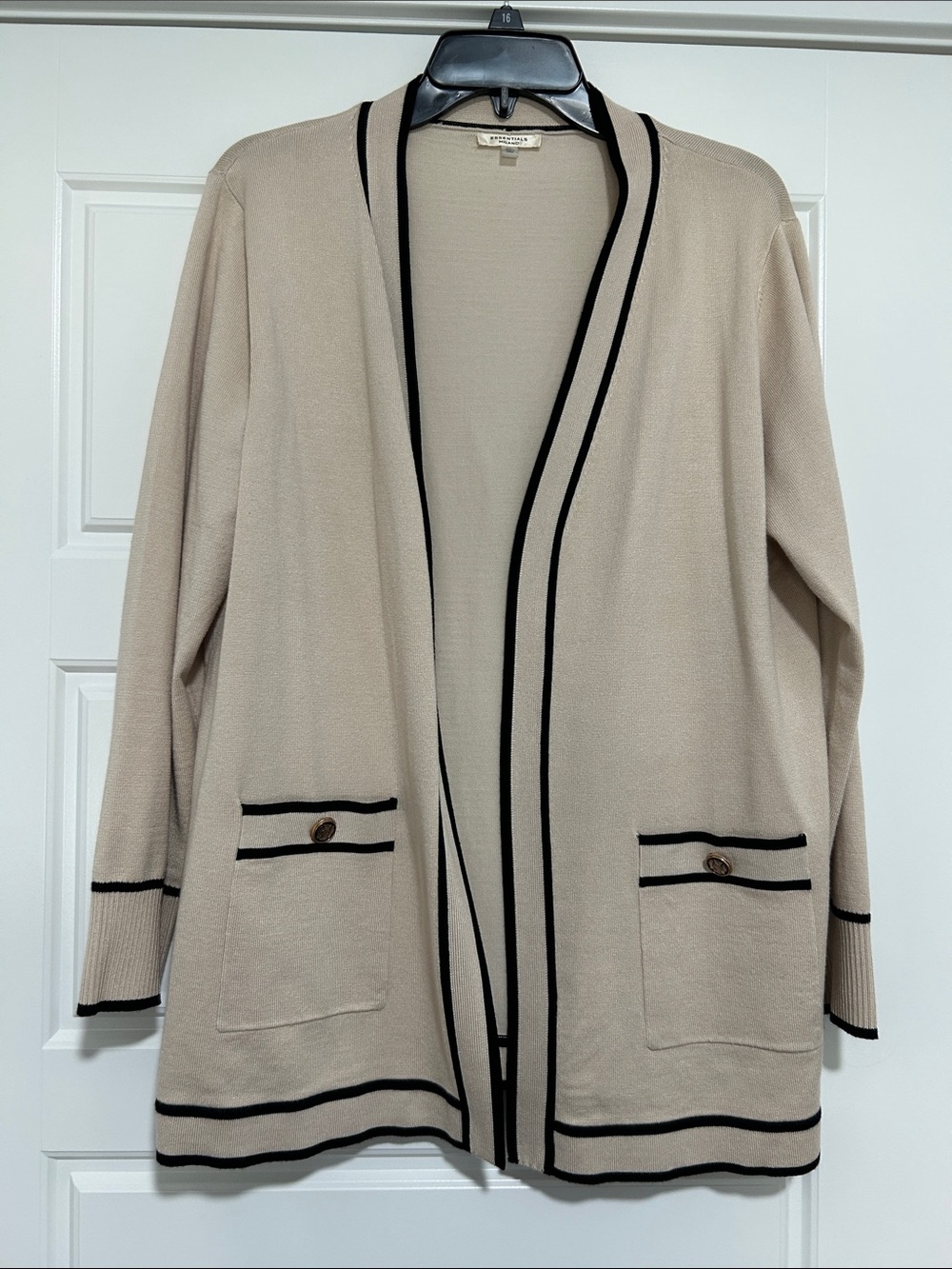 Essentials Beige Cardigan with Black Trim Accents